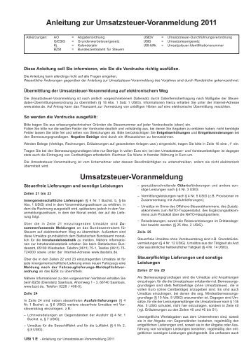 Anleitung zur Umsatzsteuer-Voranmeldung 2011 ... - Der Betrieb