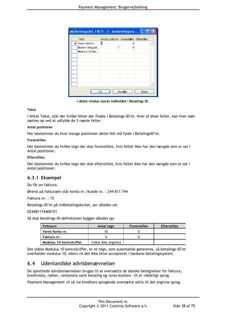 Brugervejledning - Continia