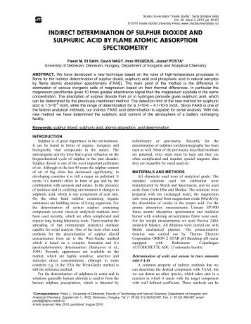 indirect determination of sulphur dioxide and sulphuric acid by flame ...