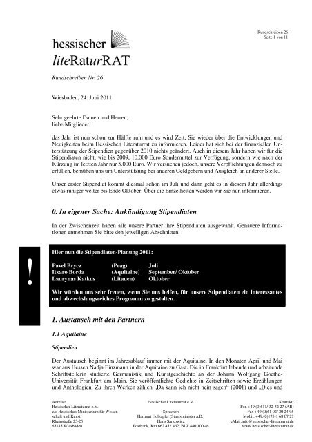 Rundschreiben 26 - Juni 2011 - Hessischer Literaturrat