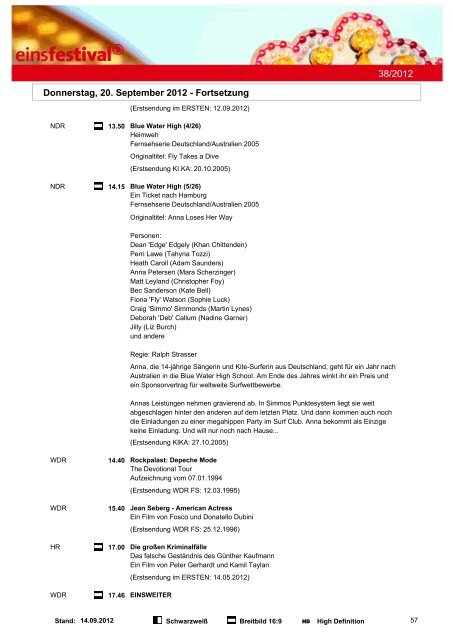 Programmwoche 38/2012 - Das Programm der ARD