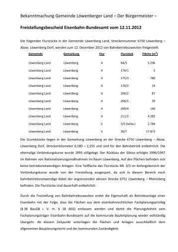 Freistellungsbescheid Eisenbahn-Bundesamt vom 12.11.2012