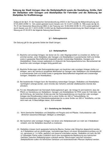 Neufassung der Satzung der Stadt Usingen über die Stellplatzpflicht ...