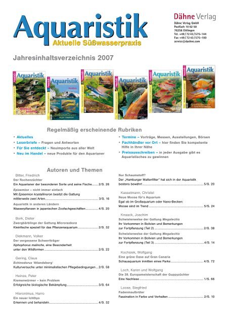 Jahresinhaltsverzeichnis 2007 - Aquaristik aktuell