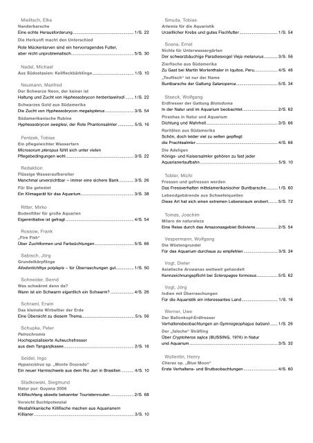 Jahresinhaltsverzeichnis 2007 - Aquaristik aktuell