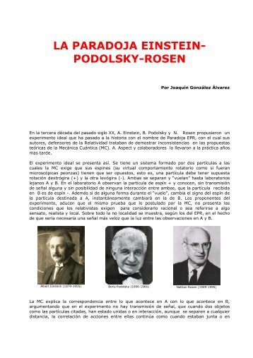 LA PARADOJA EINSTEIN- PODOLSKY-ROSEN - Casanchi