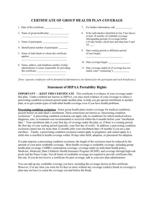 COCC pdf Certificate Of Creditable Coverage Federal Version
