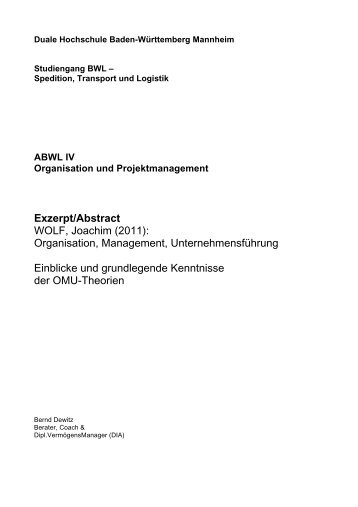 ABWL IV Organisation und Projektmanagement Exzerpt/Abstract