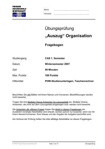 Übungsprüfung „Auszug“ Organisation - Harti