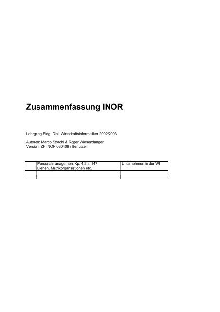 Zusammenfassung INOR