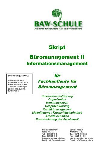 Skript Büromanagement II Fachkauffrauen f ... - BAW-Schule