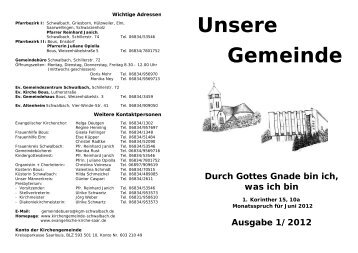 Unsere Gemeinde Ausgabe 1/2012 Durch Gottes Gnade bin ich ...