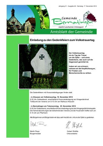 Einladung zu den Gedenkfeiern zum Volkstrauertag - Bermatingen