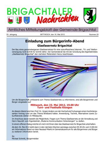 Einladung zum Bürgerinfo-Abend Glasfasernetz Brigachtal