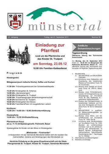 Einladung zur Pfarrfest - Münstertal