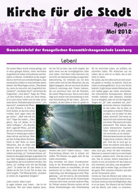 April bis Mai 2012 - Evangelische Gesamtkirchengemeinde Leonberg