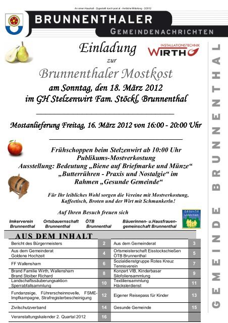 Einladung Brunnenthaler Mostkost - Gemeinde Brunnenthal