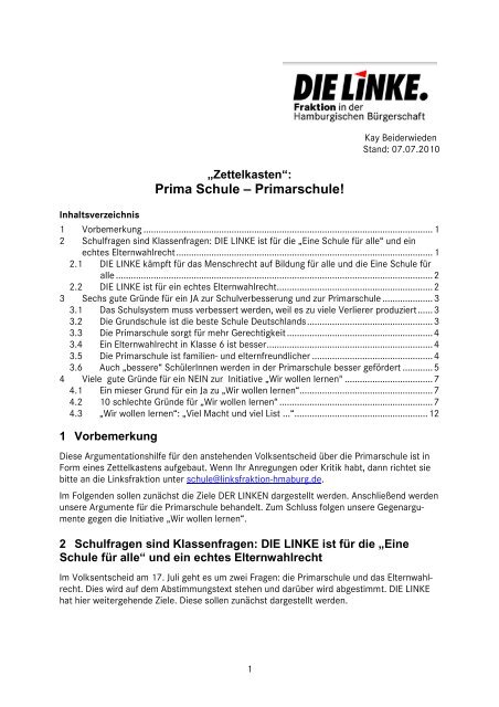 Prima Schule – Primarschule! - DIE LINKE. Fraktion in der ...