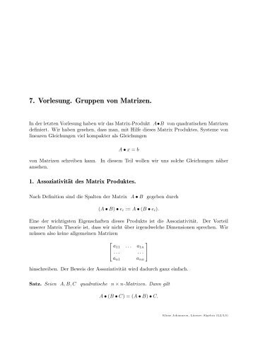 7. Vorlesung. Gruppen von Matrizen.