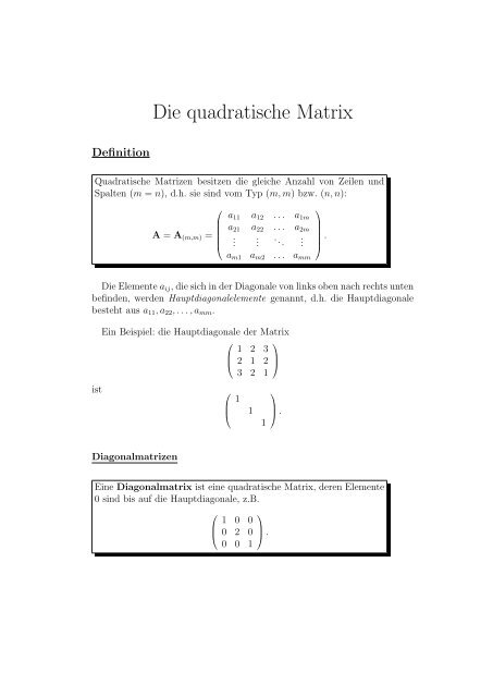 Die Quadratische Matrix Mathe Online