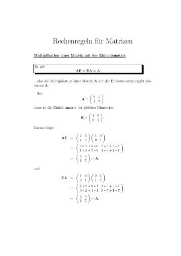 Rechenregeln für Matrizen - Mathe Online