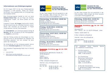 Informationen & Termine zum Einbürgerungstest ... - VHS Bergheim