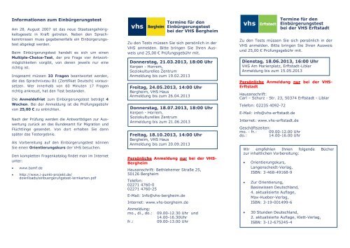 Einbürgerungstest Termine In Der Nähe Informationen & Termine zum Einbürgerungstest - VHS Bergheim