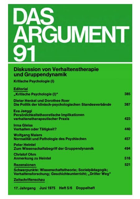 Das Argument 91 - Berliner Institut für kritische Theorie eV