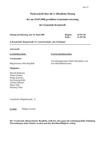 5. öffentliche Sitzung vom 16.06.2009 - Amt Mitteldithmarschen