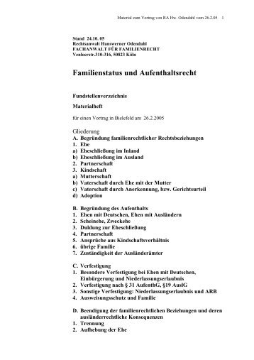 Familienstatus und Aufenthaltsrecht