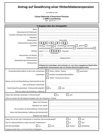Antrag auf Gewährung einer Hinterbliebenenpension - CNAP