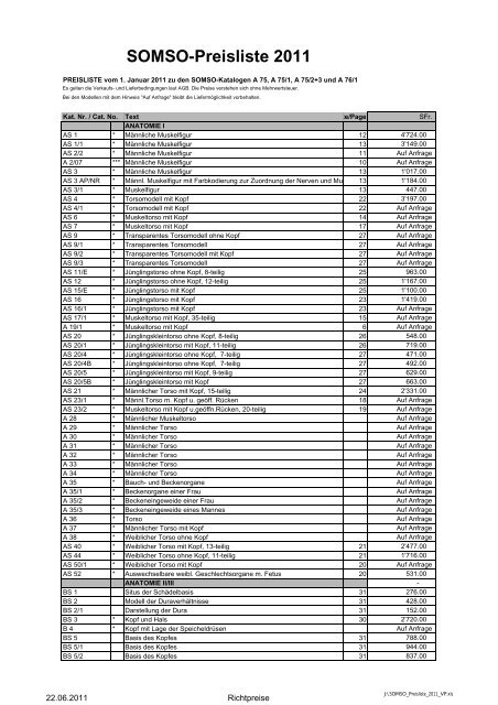 SOMSO-Preisliste 2011 - Bachmann Lehrmittel AG