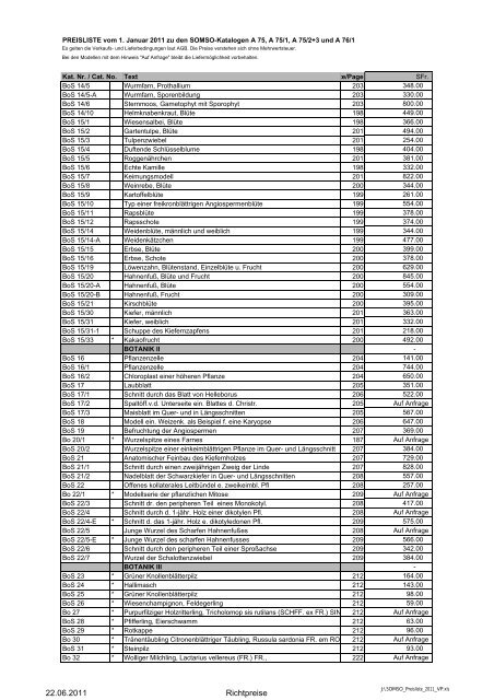 SOMSO-Preisliste 2011 - Bachmann Lehrmittel AG