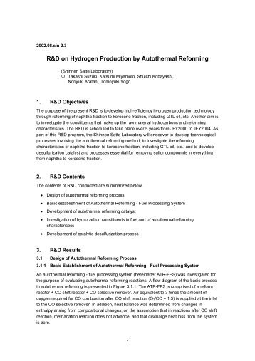 R&D on Hydrogen Production by Autothermal Reforming