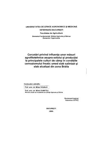 Cercetări privind influenţa unor măsuri agrofitotehnice asupra solului