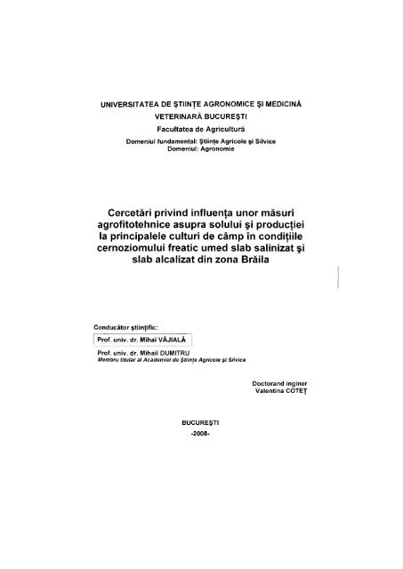 Cercetări privind influenţa unor măsuri agrofitotehnice asupra solului