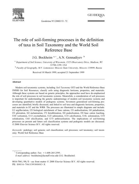 The role of soil-forming processes in the - Department of Soil Science