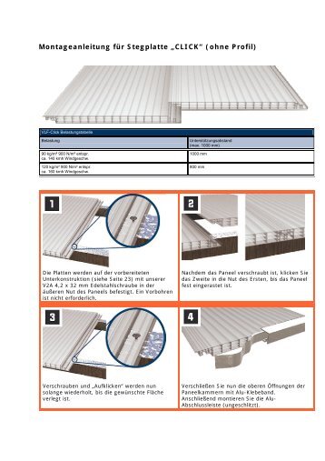 Montageanleitung für Stegplatte „CLICK“ (ohne Profil) - bei Lumpi