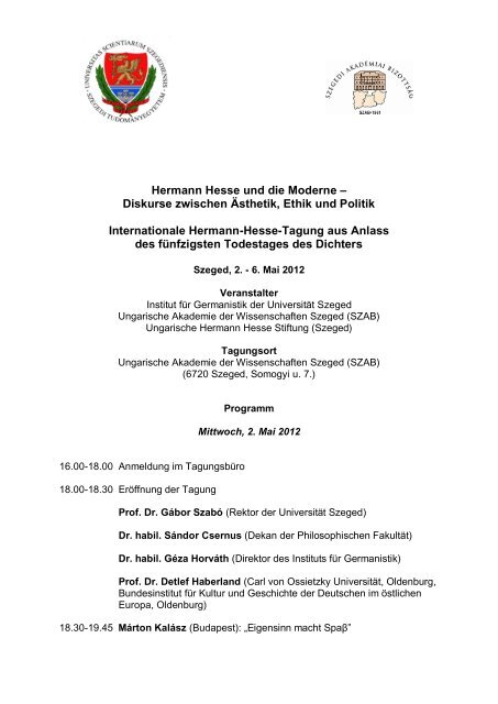 Internationale Hermann-Hesse-Tagung an der Universität Szeged