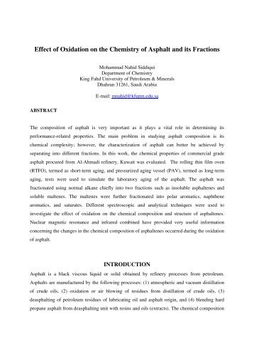 Effect of Oxidation on the Chemistry of Asphalt and its Fractions