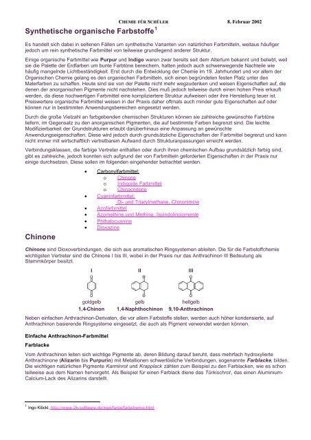 Synthetische organische Farbstoffe Chinone - Technische ...