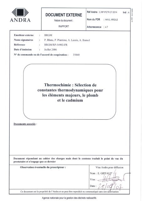 Sélection de constantes thermodynamiques pour les éléments ...