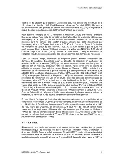 Sélection de constantes thermodynamiques pour les éléments ...