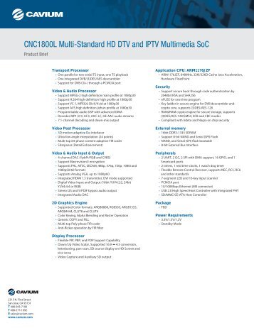 CNC1800L Multi-Standard HD DTV and IPTV Multimedia ... - Cavium