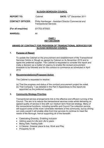 Award of Contract for Provision of Transactional Services - Slough ...