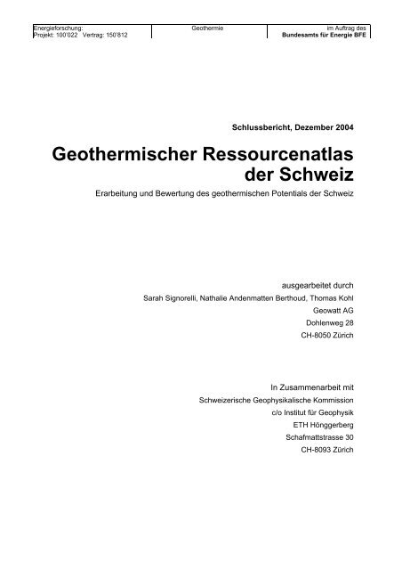 Geothermischer Ressourcenatlas der Schweiz - Schweizerische ...