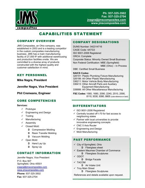 View our printable Capabilities Statement - JMS Composites