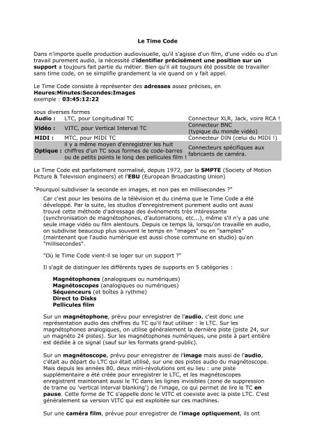 Le Time Code I Cours