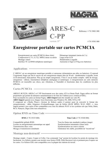 Enregistreur portable sur cartes PCMCIA - Nagra