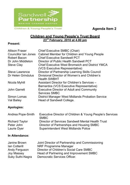 Agenda Item 2 Children and Young People's ... - Sandwell Council